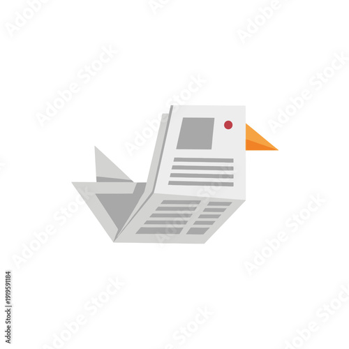 Bird Made from Folded Newspaper Recycling Icon