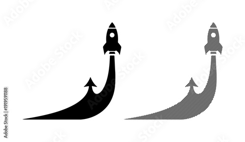 Rocket ship launching upwards with a trail of smoke, symbolizing growth and progress.