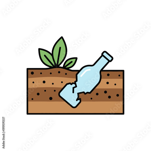 Soil Cross Section with Decomposing Bottle Icon