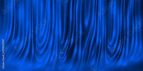 A smooth blue abstract wave background features flowing silk satin textures and soft light patterns for a modern textile wallpaper design