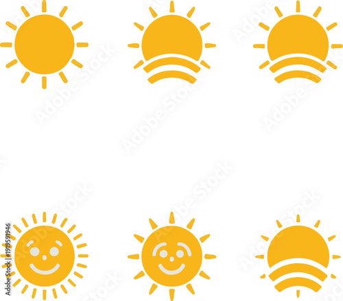 sunset sun moon yellow icon set vector illustration