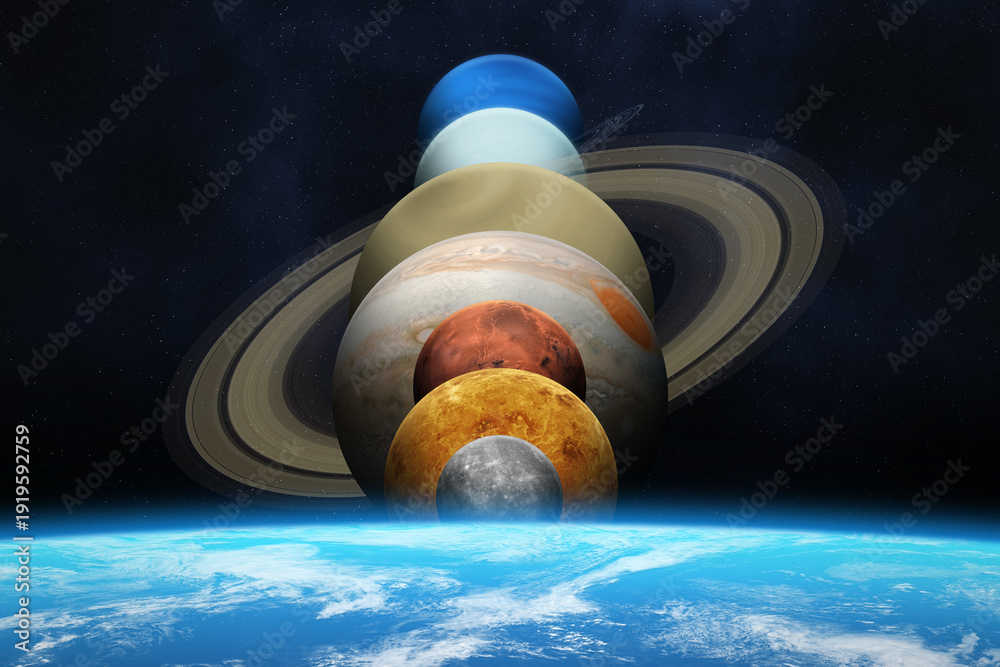 Αυτοκόλλητο A planetary alignment or a planet parade see seven planets Mercury, Venus, Mars, Jupiter, Saturn, Uranus and Neptune