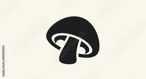 Simple Black Mushroom Icon on Cream Background