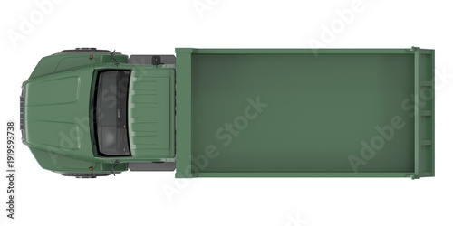 Photos Top view of a green dump truck with an empty bed, isolated on a white background