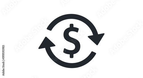 Dollar Sign with Circular Arrows Icon: Money Exchange, Currency Symbol Concept