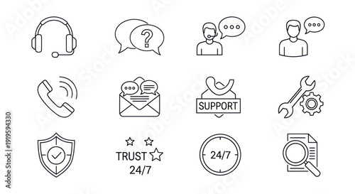 Customer Support Icons Set: Service, Help Desk, Communication, Trust