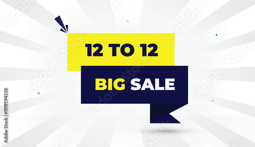 12 to 12 big sale editable eps format web banner vector art illustration template design deep blue yellow shapes bold gray gradient abstract sun shine business background 4k vector design art