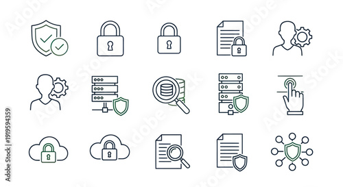 Cyber Security Icons: Data Protection, Cloud Storage, Network Security, Access Control