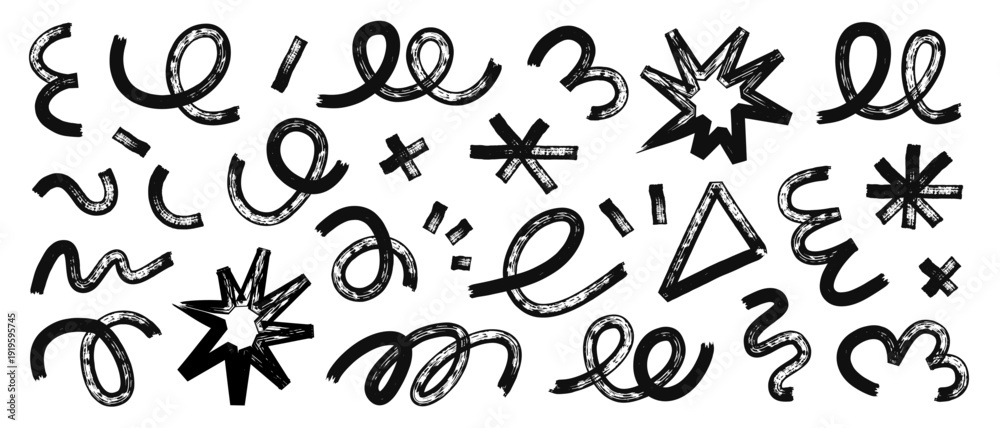 Fotografie Black hand drawn marker shapes set
