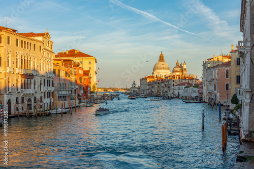 Grand canal and Santa Maria della Salute church at sunset, Venice, Italy