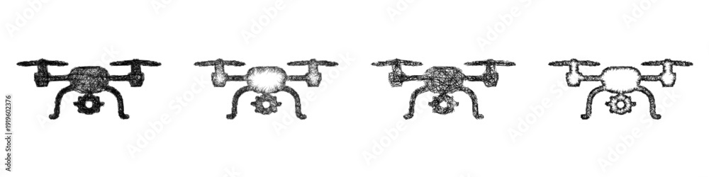 Fototapeta premium Sketch drone icon design set