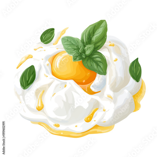 Burrata, rendered in a minimalist 2D flat vector icon style against a pure white backdrop