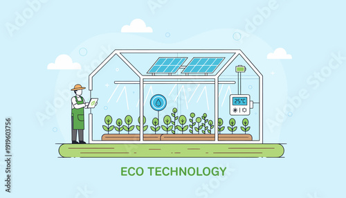 EcoFriendly Greenhouse with Solar Panels and Smart Technology.