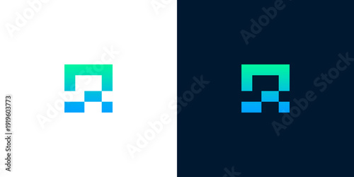 Sleek and contemporary block-style icon featuring a vibrant blue-green gradient, ideal for modern digital branding, technology, or creative corporate identities