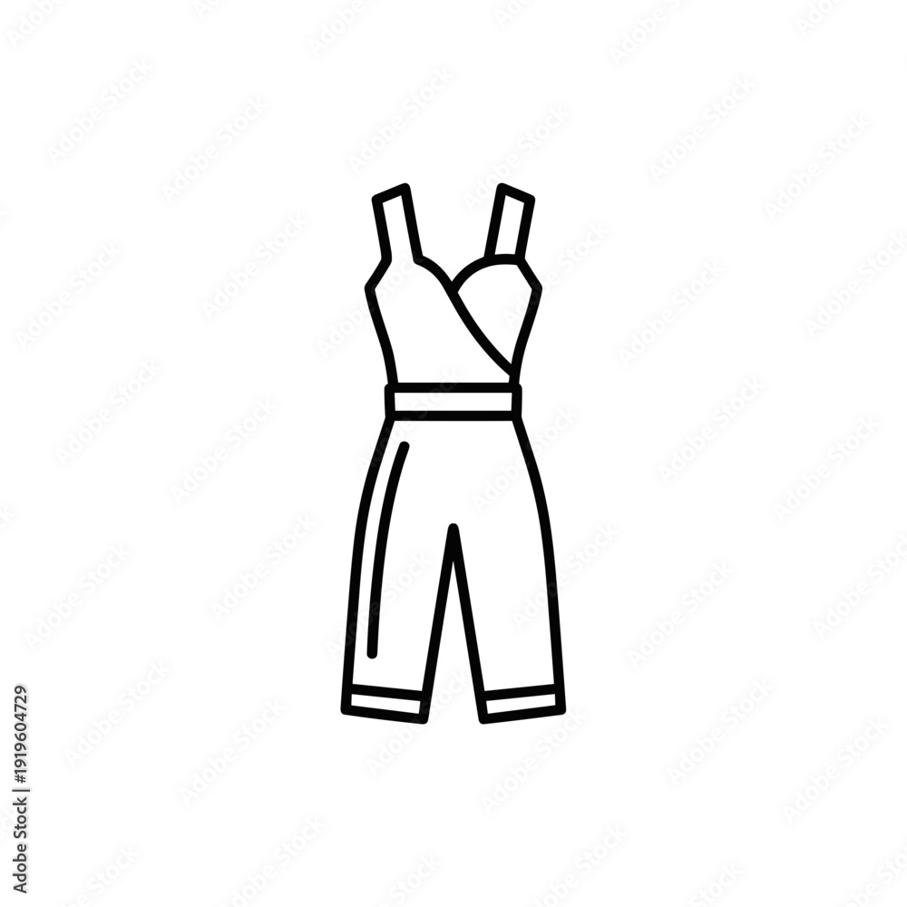 Fototapeta premium Stylish jumpsuit design in minimalistic black outline illustration icon