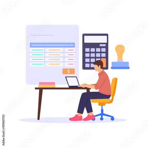 Invoice Generation, creating accurate customer invoices, Flat vector character illustration