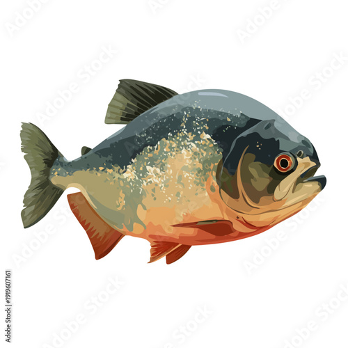 Minimalist 2D vector icon representation of a Piranha, displayed on a pure white background