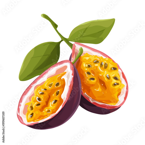 Minimalist 2D vector icon representation of a Passion Fruit, displayed on a pure white background