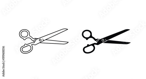 Black and white illustration of two pairs of scissors on a plain white background with a simple graphic style.