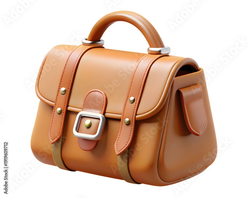 A brown leather handbag with a buckle and handle