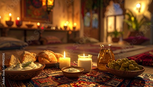 Wallpaper Mural Cozy Ramadan Iftar Table Setting with Candles and Traditional Food. Torontodigital.ca