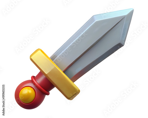 A cartoon sword with a red handle and gold accents