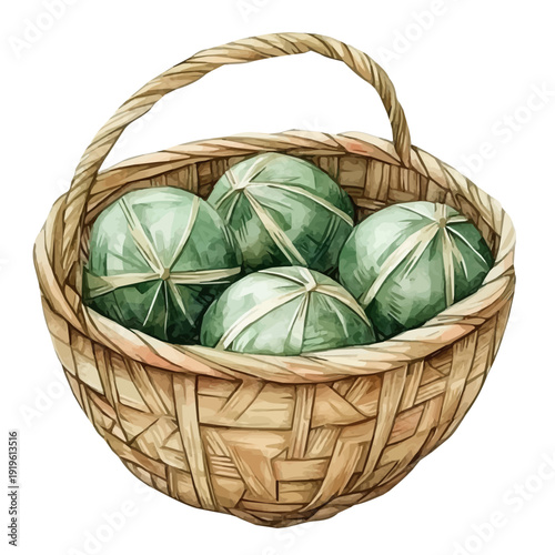 watercolor graphic of Ichang Papeda Basket, isolated on a white background.