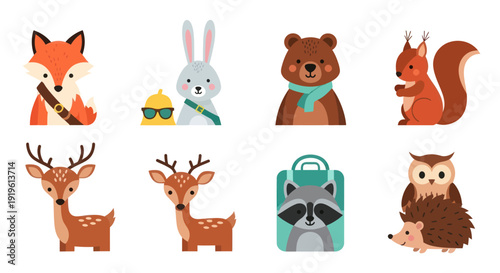 Cartoon forest animals collection illustration
