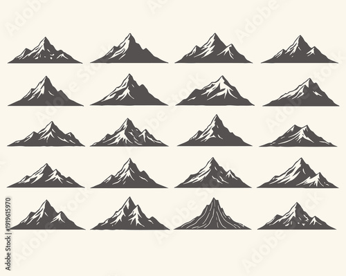 Multiple variations of mountain silhouette illustrations
