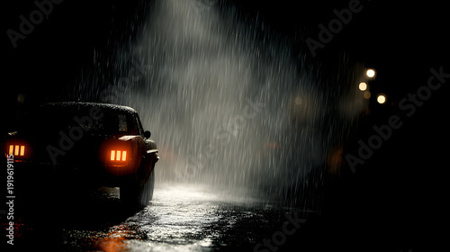 film noir, sin city style, black and white photography, single vibrant red color accent, hyper contrast, deep shadows, blown highlights, 35mm grain, atmosphere of danger, rain, wet asphalt, cinematic