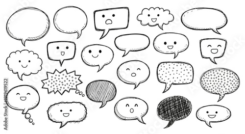 hand-drawn speech bubbles, doodle design, communication concept