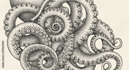 octopus tentacles illustration, vintage engraving, marine life, sea creature