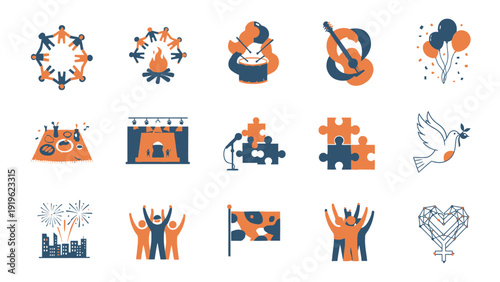 Collection of diverse community and social justice icons representing unity, activism, and shared experiences.