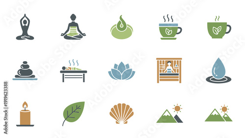 Collection of Spa and Wellness Icons for Relaxation and Meditation.