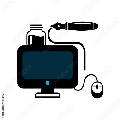 Computer monitor with mouse icon in modern digital technology vector illustration