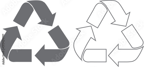 Recycling Symbol Icon: Solid Black and Outline Arrows Forming a Loop for Environmental Awareness and Sustainability