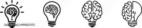 Light bulb brain illustrations with creative ideas