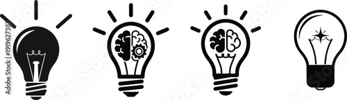 Four black and white light bulb icons with ideas