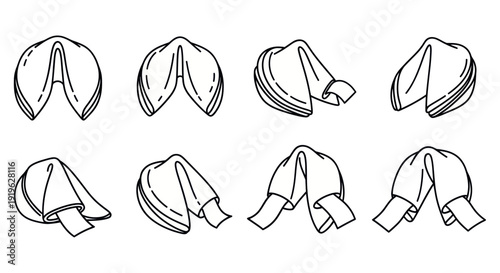 Fortune Cookie Icons Set: Open, Closed, and Different Angles