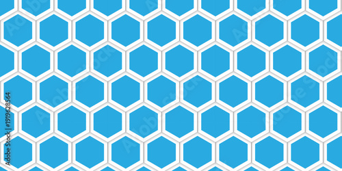 Seamless blue geometric pattern featuring a 3d hexagonal honeycomb structure and metallic grid texture for a modern technology wallpaper vector illustration