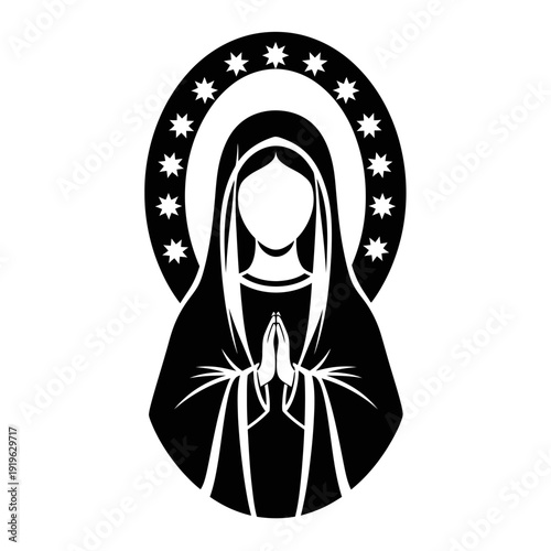 Virgin Mary Icon, Praying Woman, Religious Symbol, Catholic Faith, Silhouette
