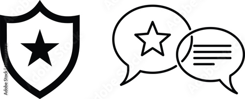 Shield and star icons with chat bubbles illustration