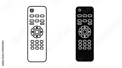 Black and white illustration of two remote controls on a plain white background.