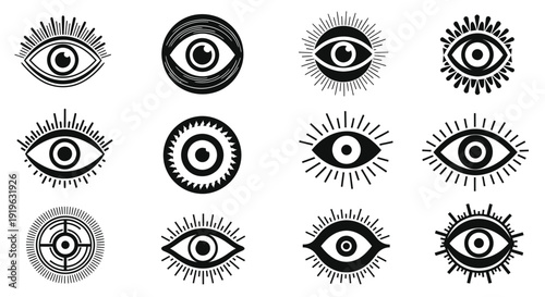 Collection of Stylized Eye Symbols, Mystical and Esoteric Icons