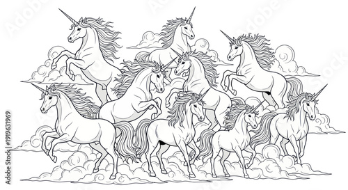 Herd of Unicorns in Clouds