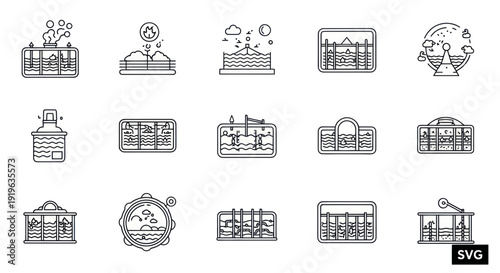 Swimming Pool Icons Set: Modern Design, Line Art, Vector Graphics