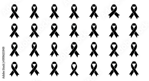 Grid of black awareness ribbons on white background symbolizing solidarity and support.