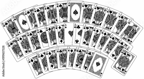 Full Deck of Playing Cards Spread Out in a Fan Shape