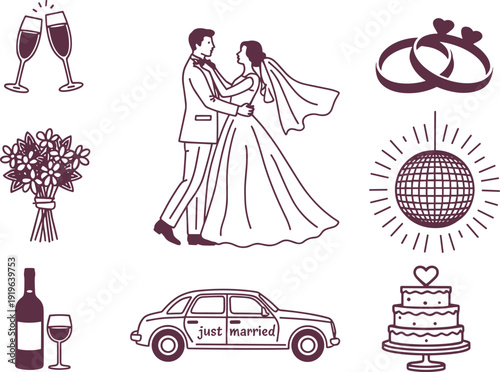 Wedding Celebration Doodle Icons marriage bride