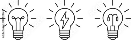 Three Light Bulb Icons with Different Filaments idea